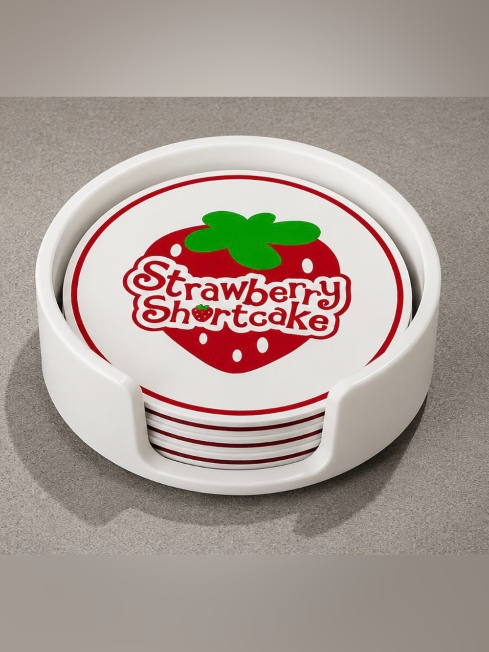 Strawberry Shortcake 3D Printed Coaster Set with Matching Holder 4 Inch